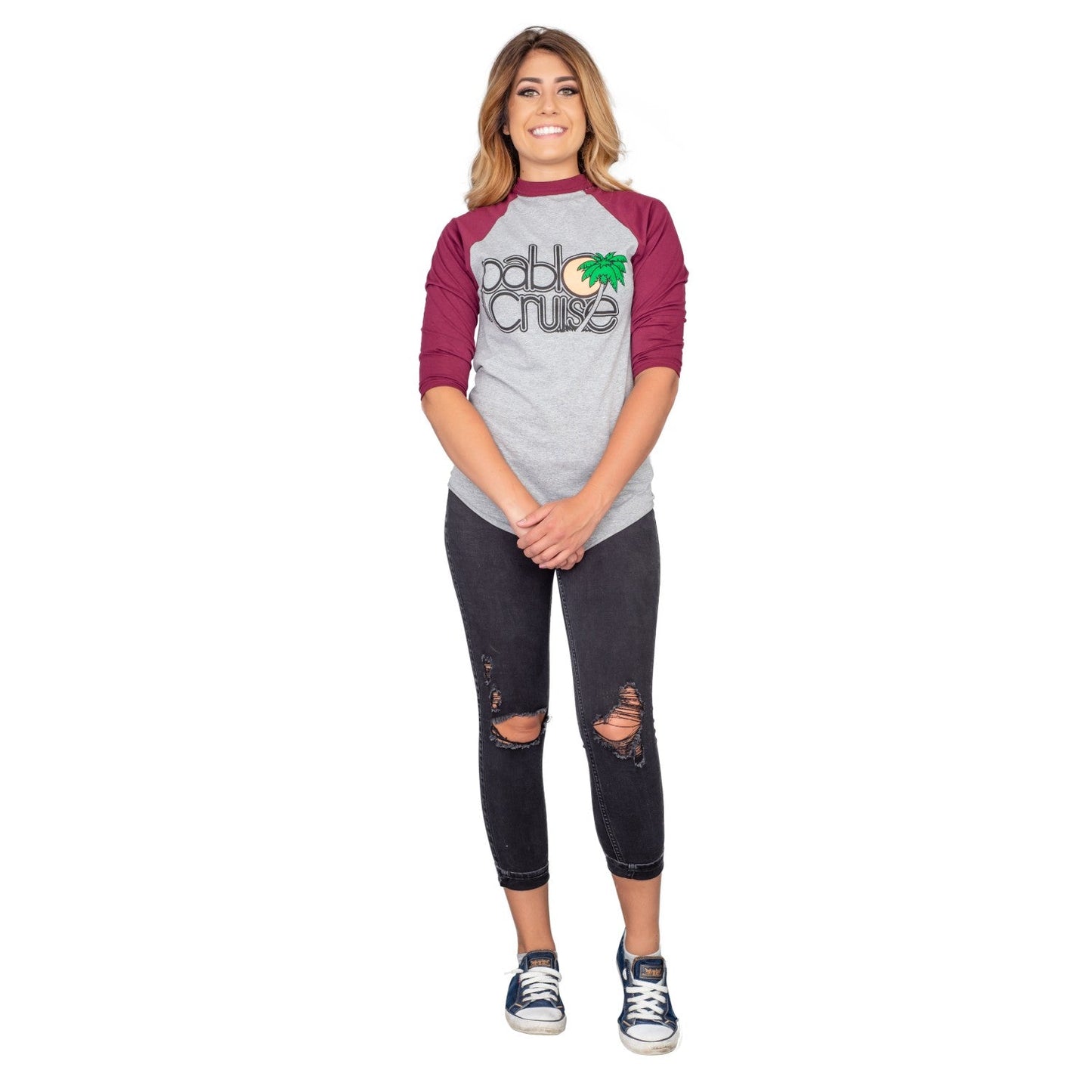 Step Bros Pablo Cruise Adult Gray and Maroon Raglan Funny Movie T-Shirt Tee