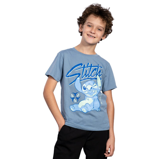 Stitch Character Chilling Boys Short Sleeve Light Blue Youth T Shirt