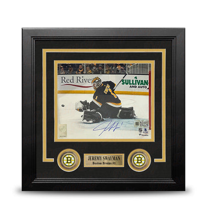Jeremy Swayman Glove Save Boston Bruins Autographed 8" x 10" Framed Hockey Photo
