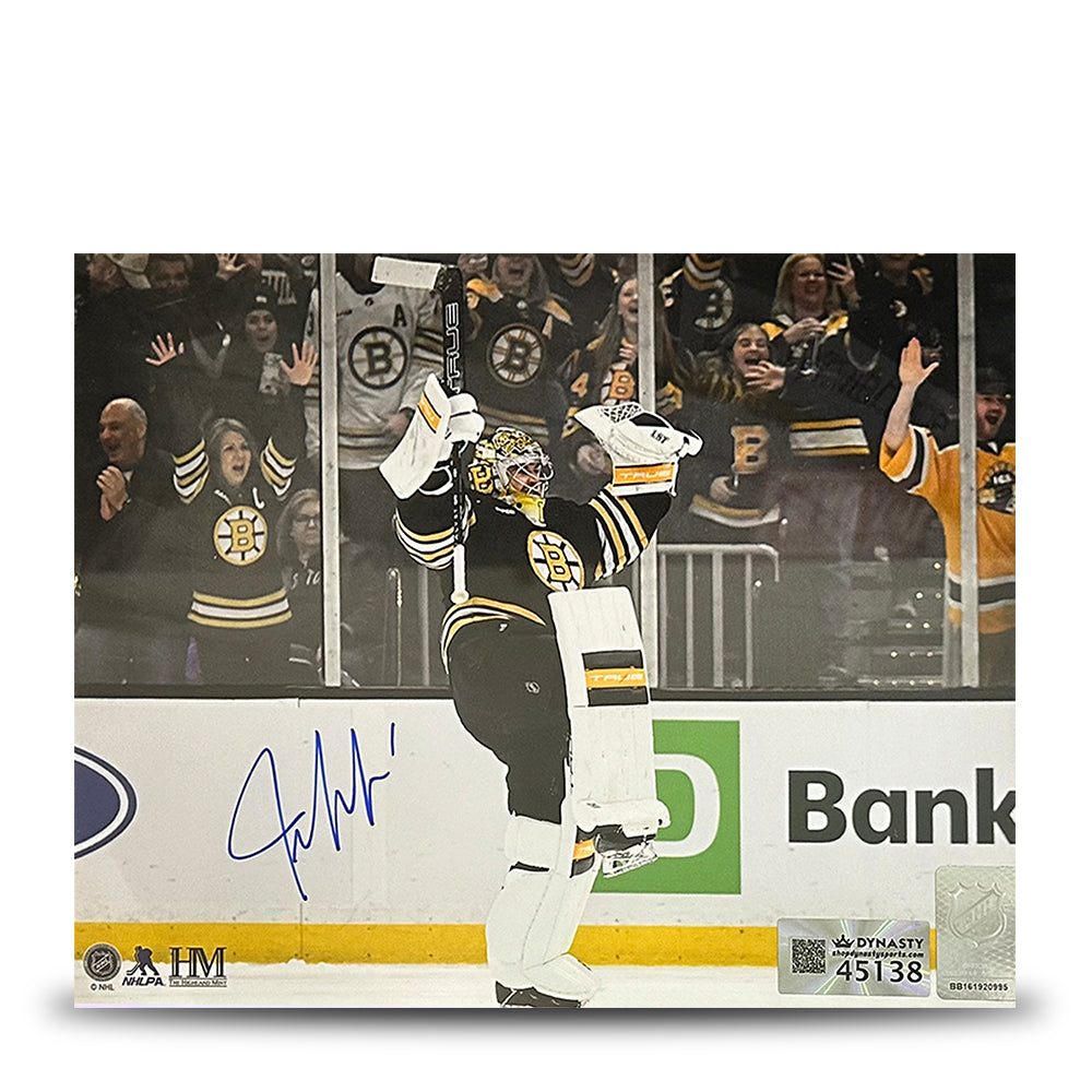 Jeremy Swayman Celebration Boston Bruins Autographed 8" x 10" Hockey Photo