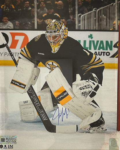 Jeremy Swayman in Goal Boston Bruins Autographed 8" x 10" Hockey Photo