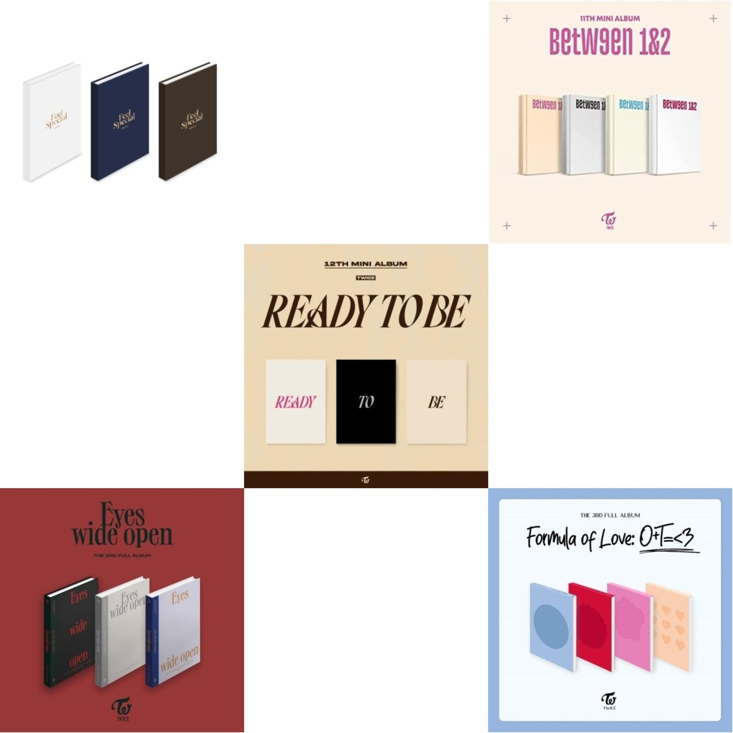 Twice - Feel Special (8Th Mini Album) & Eyes Wide Open: Vol. 2 & Ready To Be (12Th Mini Album) & Between 1 & 2 & Formula Of Love: O+T=<3 - CD Bundle