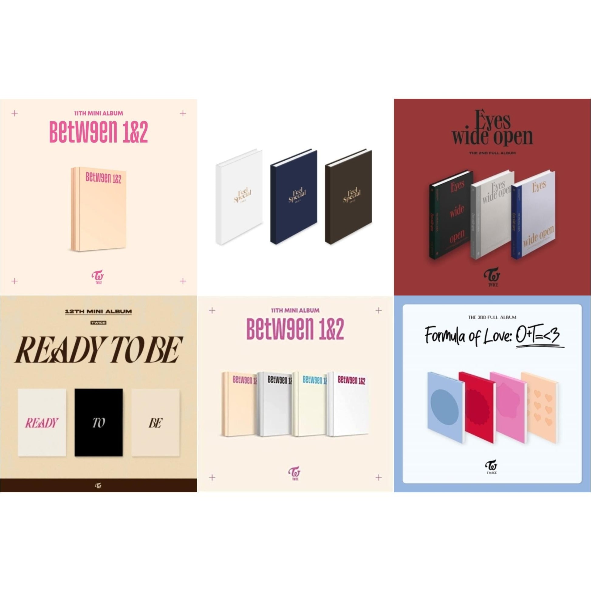 Twice - Between 1&2 (Archive Version) & Feel Special (8Th Mini Album) & Eyes Wide Open: Vol. 2 & Ready To Be (12Th Mini Album) & Between 1 & 2 & Formula Of Love: O+T=<3 - CD Bundle