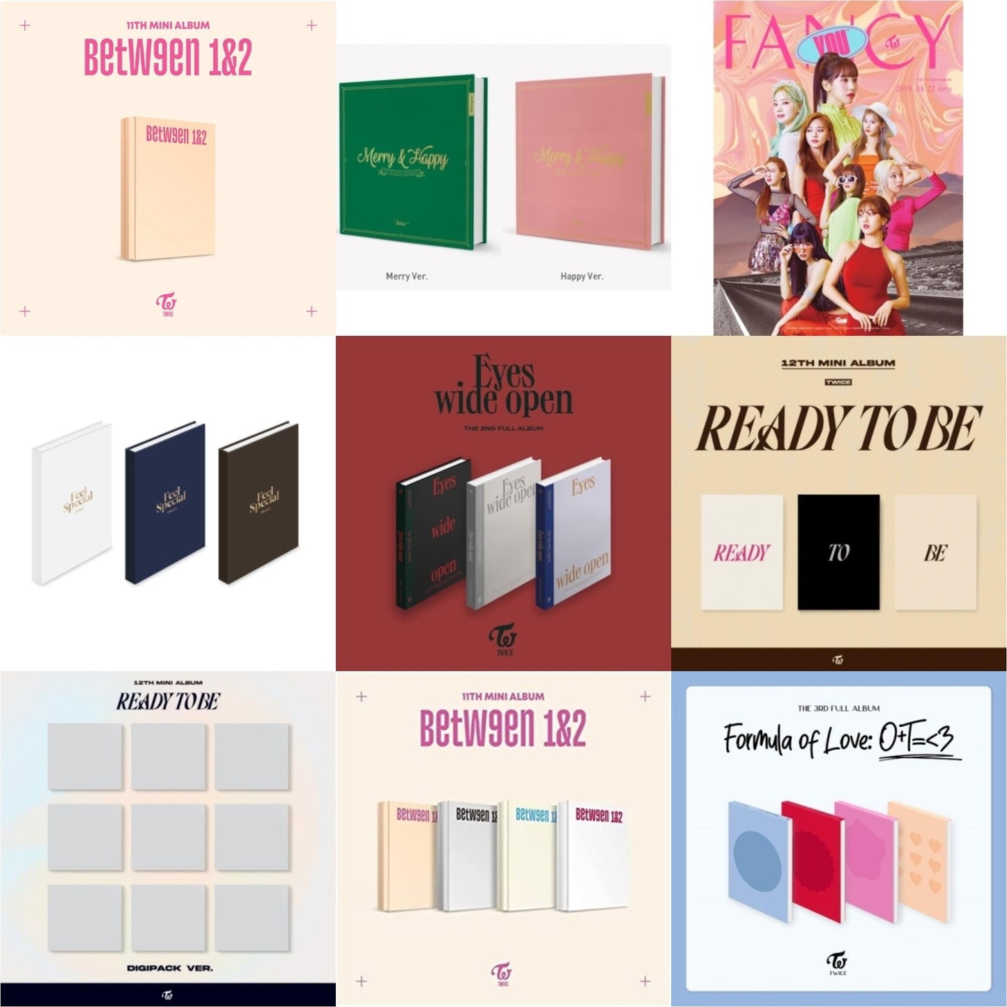 Twice - Between 1&2 (Archive Version) & Merry & Happy & Fancy You (7Th Album) & Feel Special (8Th Mini Album) & Eyes Wide Open: Vol. 2 & Ready To Be (12Th Mini Album) & Ready To Be (12Th Mini Album) Digipack Version & Between 1 & 2 & Formula Of Love: