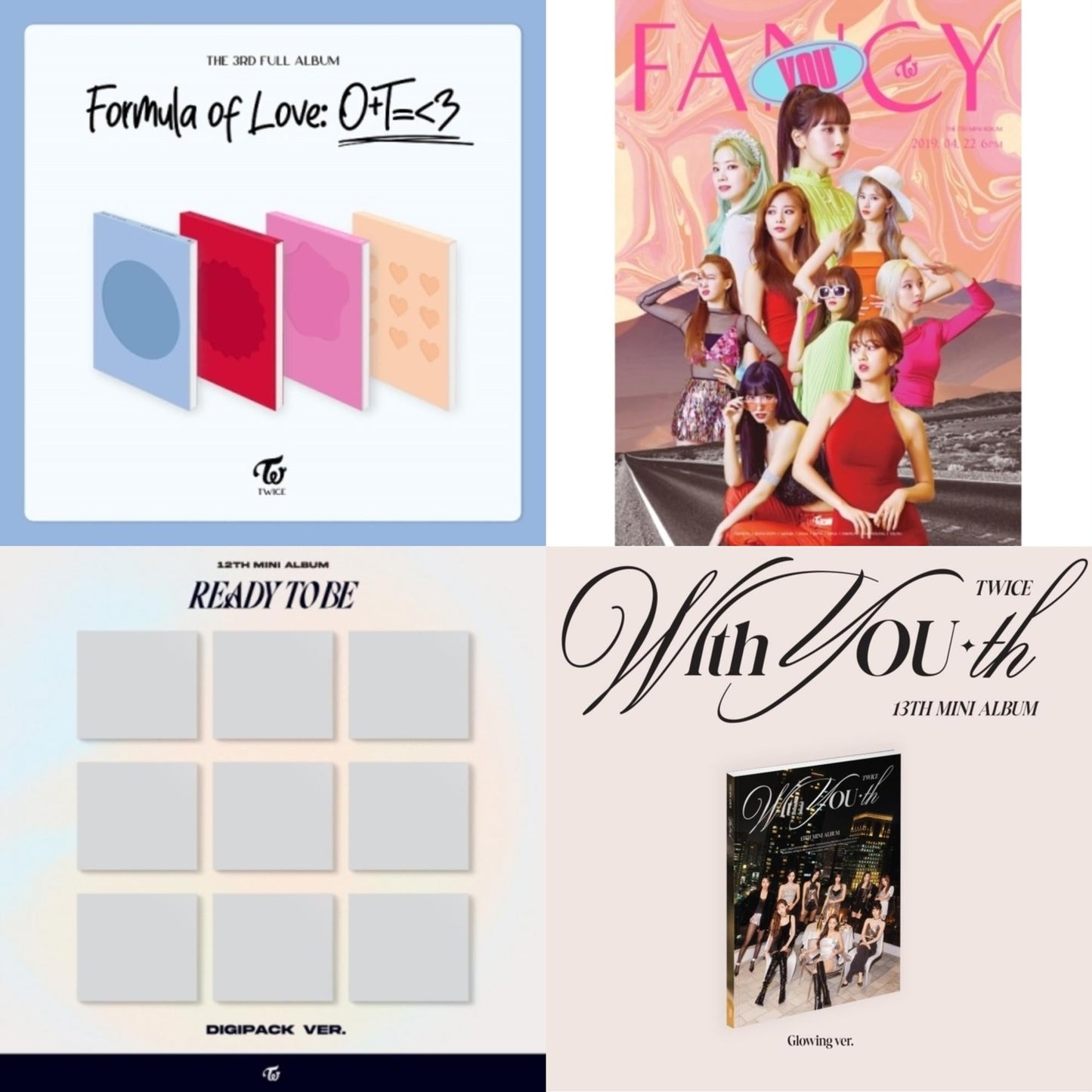 Twice - With You-Th (Glowing Ver.) & Fancy You (7Th Album) & Ready To Be (12Th Mini Album) Digipack Version & Formula Of Love: O+T=<3 - CD Bundle