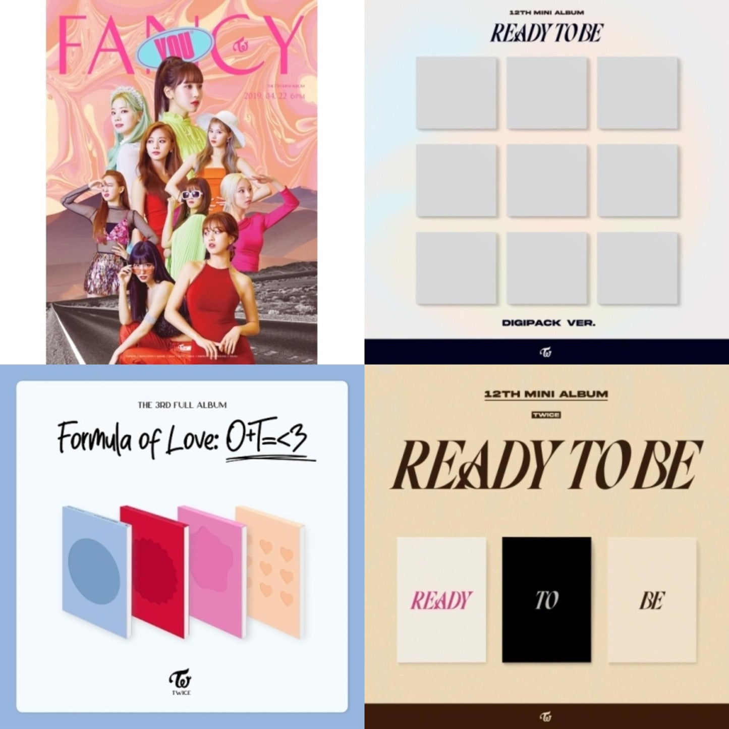 Twice - Fancy You (7Th Album) & Ready To Be (12Th Mini Album) & Ready To Be (12Th Mini Album) Digipack Version & Formula Of Love: O+T=<3 - CD Bundle