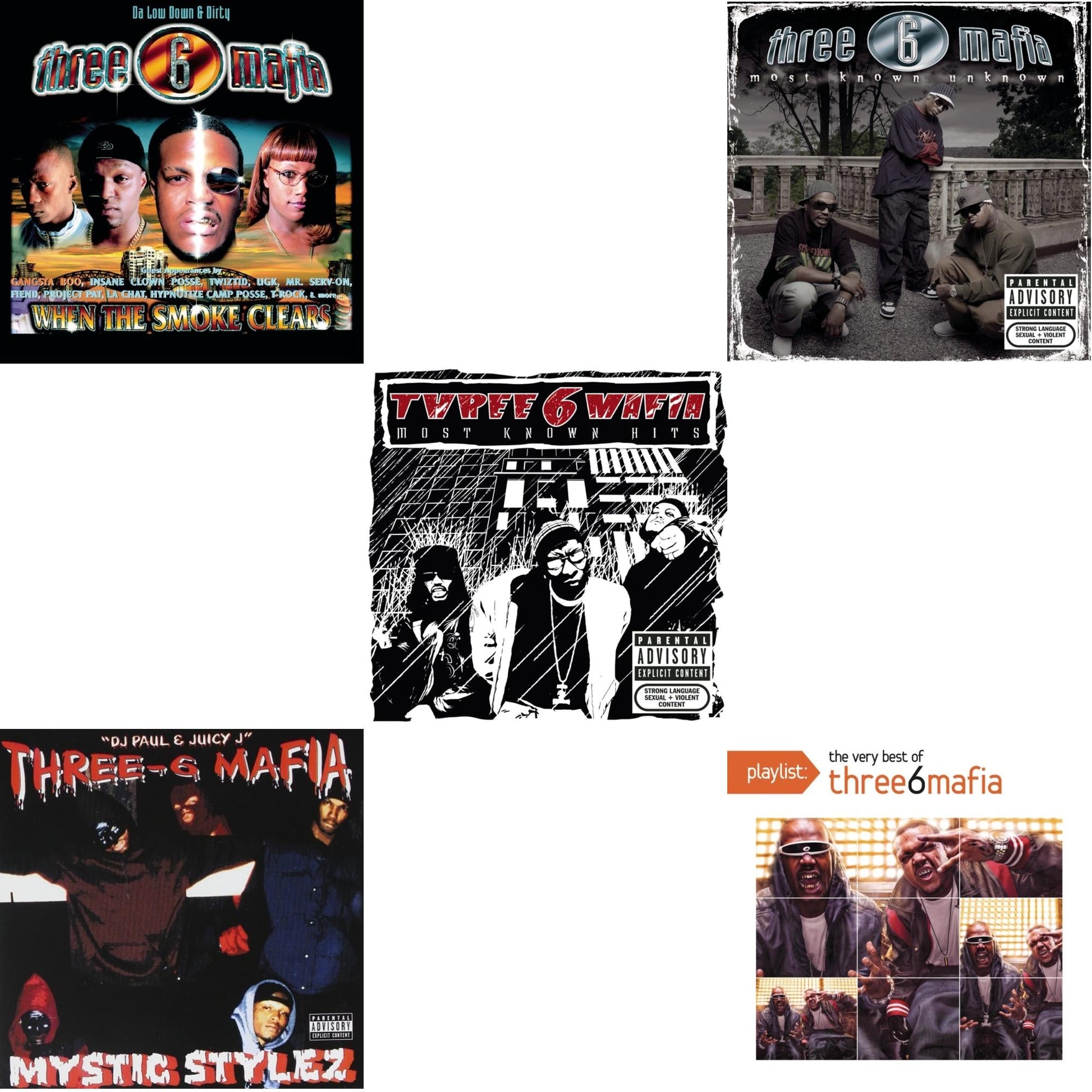 Three 6 Mafia - When The Smoke Clears & Mystic Stylez & Most Known Hits & Most Known Unknown (Revised Edition) & Playlist: Very Best Of Three 6 Mafia - CD Bundle