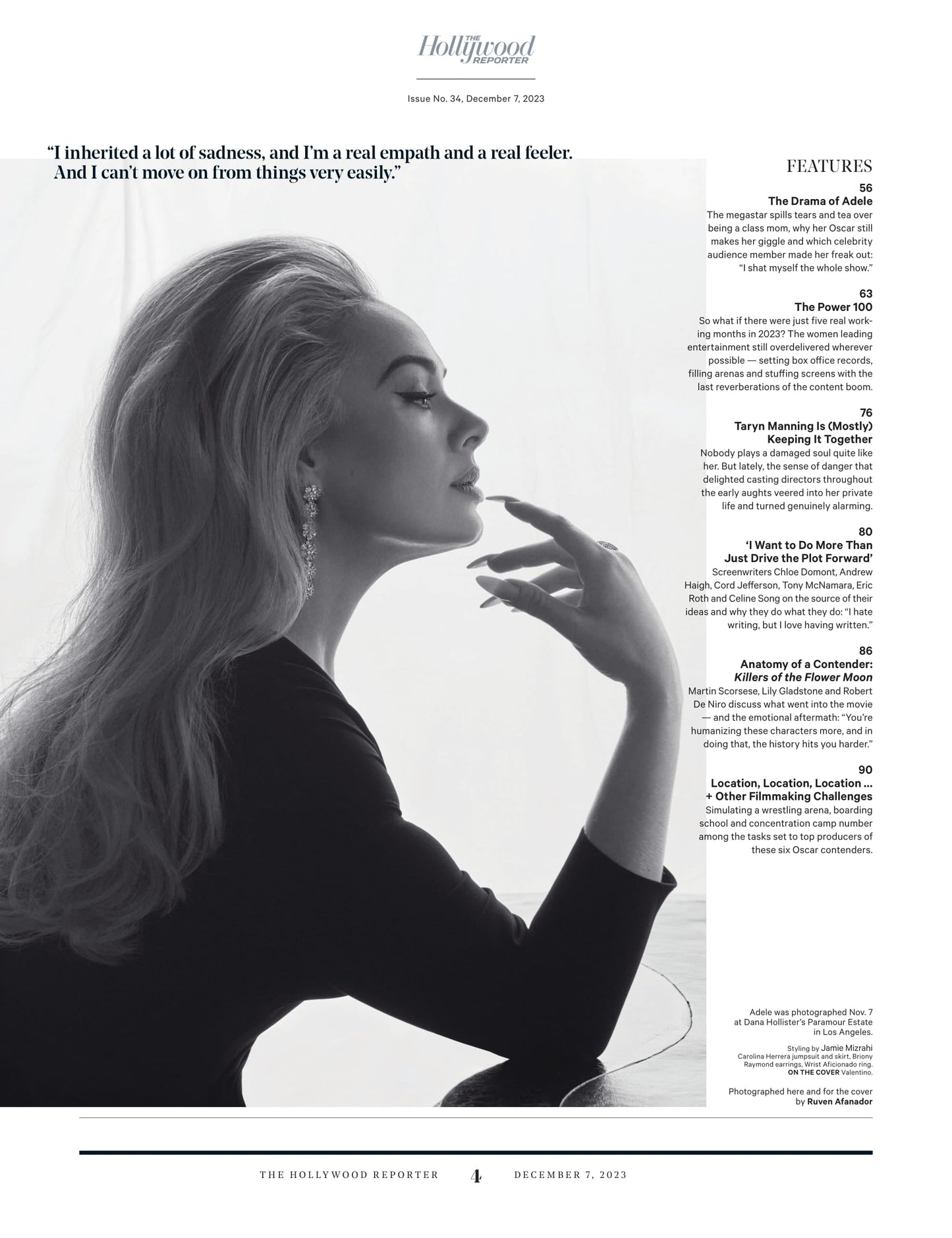 The Hollywood Reporter - 23.12.07 Edition: Adele! Women In Entertainment!, Megastar Spills Tears & Tea, 100 Women Leading Entertainment, Taryn Manning's Private Life, Killers Of The Flower Moon & More