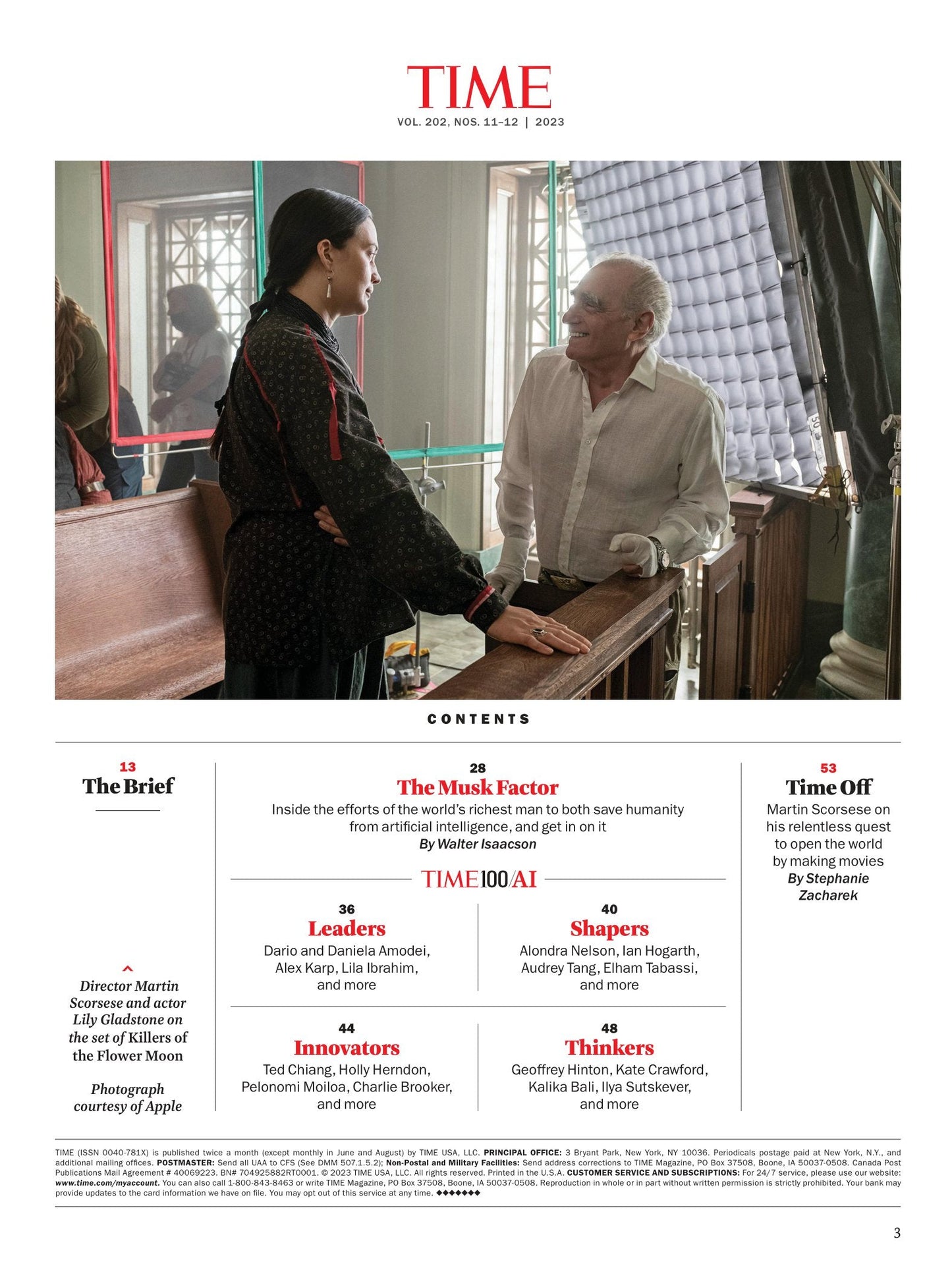 TIME Magazine - 10.09.23 Edition: 100 Most Influential People in Artificial Intelligence, Elon Musk, Martin Scorsese & The Leaders, Innovators, Shapers & Thinkers Driving The Development Of AI