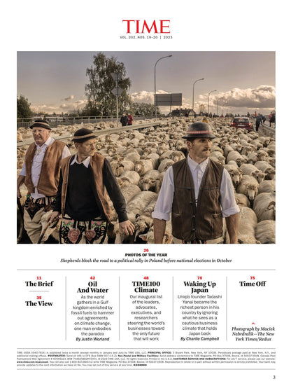 TIME Magazine - 12.04.23 Edition: 100 Most Influential Leaders Driving Business To Real Climate Action, Nikki Haley & Trump, Israel Endgame In Gaza, Uniqlo Founder Tadashi Yanai & Best Photos Of 2023!
