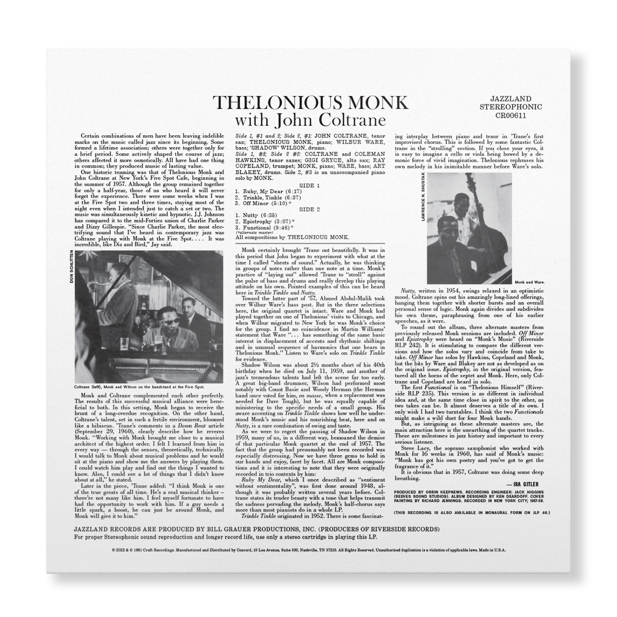 Thelonious Monk With John Coltrane (Original Jazz Classics Series) (180g LP) Vinyl Record