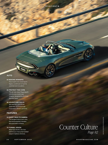 Sharp Magazine - September 2025: The Strange World Of Finn Wolfhard, Turning A New Leaf, The NFL's Style Renaissance, Testing The Defender Octa, 50 Years Of TIFF's Cultural Influence & More!