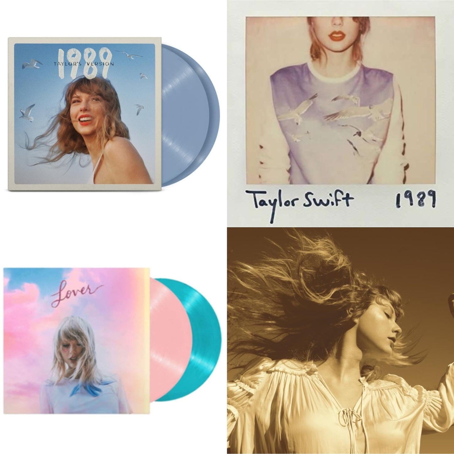 Taylor Swift - Fearless (Taylor's Version) (Gold Vinyl/3LP) & 1989 (Taylor's Version) (2LP/Crystal Skies Blue Vinyl) & Lover & 1989