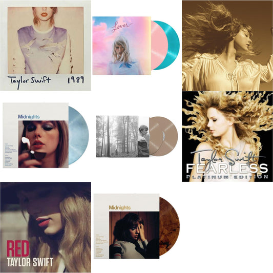 Taylor Swift - Folklore (X) (Beige Vinyl/2LP) & Fearless (Taylor's Version) (Gold Vinyl/3LP) & Midnights (X) (Moonstone Blue LP Vinyl) & Midnights (X) (Mahogany Color LP Vinyl) & Lover & 1989 & Red & Fearless Platinum Edition