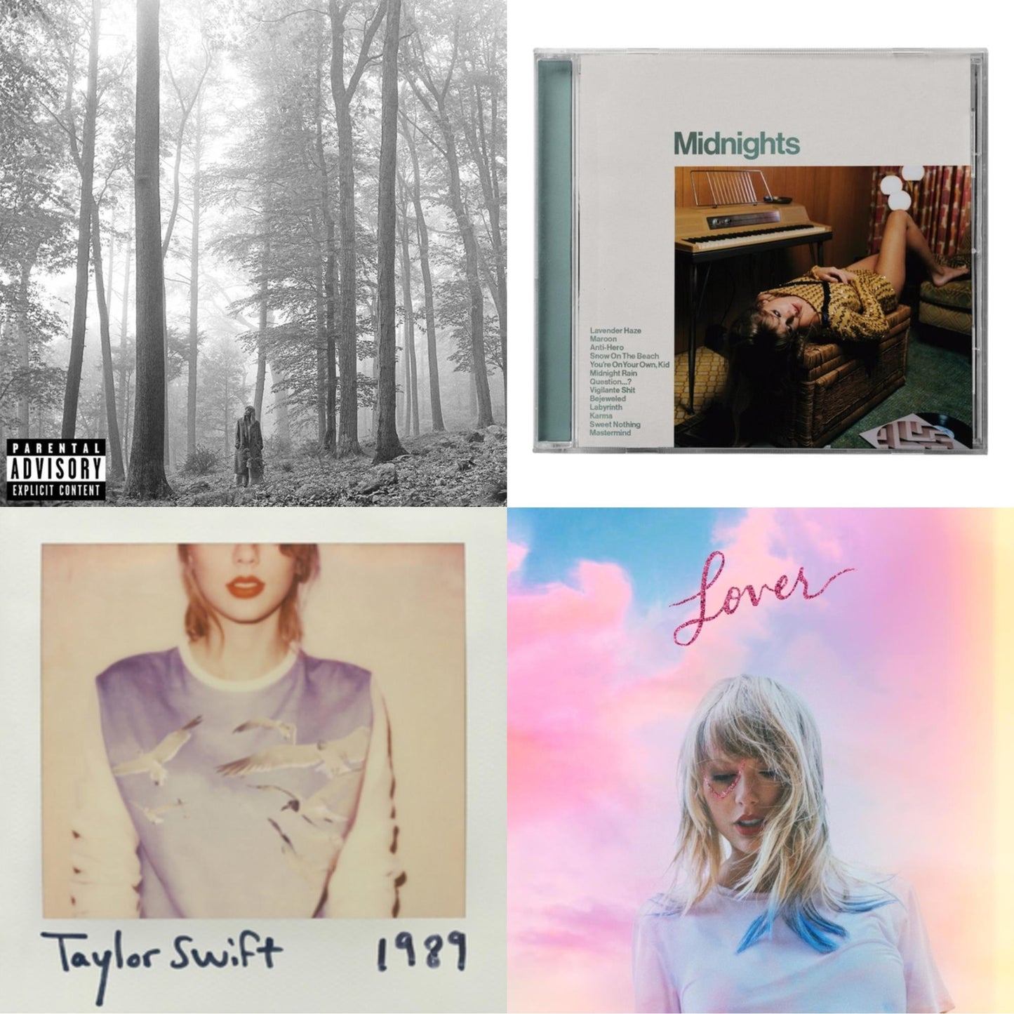 Taylor Swift - Folklore (X) & Midnights (X) (Jade Green CD) & 1989 & Lover (Deluxe) (Version 4)