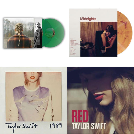 Taylor Swift - Taylor Swift - Evermore (Translucent Green Vinyl/2LP) & Midnights (X) (Blood Moon LP Vinyl) & 1989 & Red