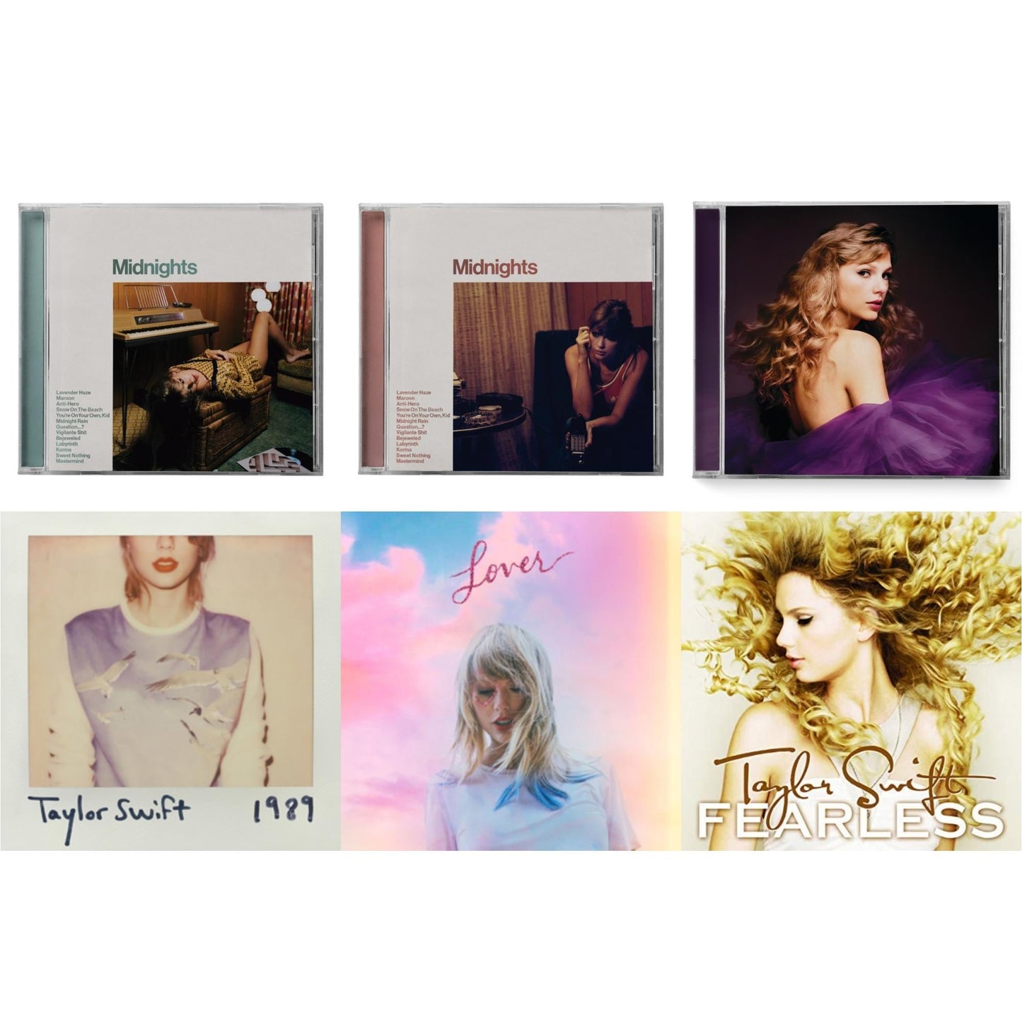 Taylor Swift - Midnights (X) (Jade Green CD) & Midnights (X) (Blood Moon CD) & Speak Now (Taylor's Version) (2CD) & 1989 & Lover & Fearless