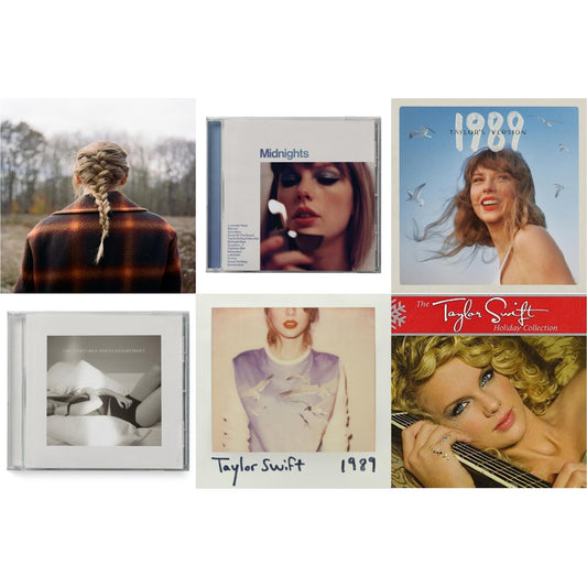 Taylor Swift - Evermore (Edited) & Midnights (X) (Moonstone Blue CD) & 1989 (Taylor's Version) & Tortured Poets Department (X) (Manuscript- Bonus Track) & 1989 & Holiday Collection