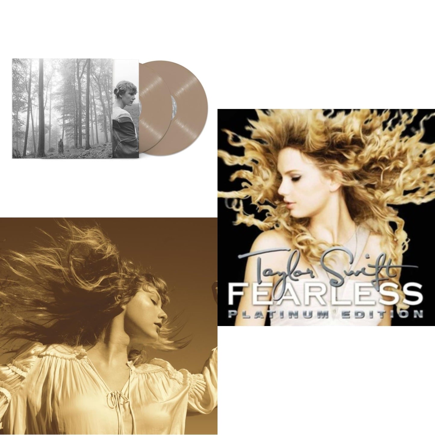Taylor Swift - Folklore (X) (Beige Vinyl/2LP) & Fearless (Taylor's Version) (Gold Vinyl/3LP) & Fearless Platinum Edition