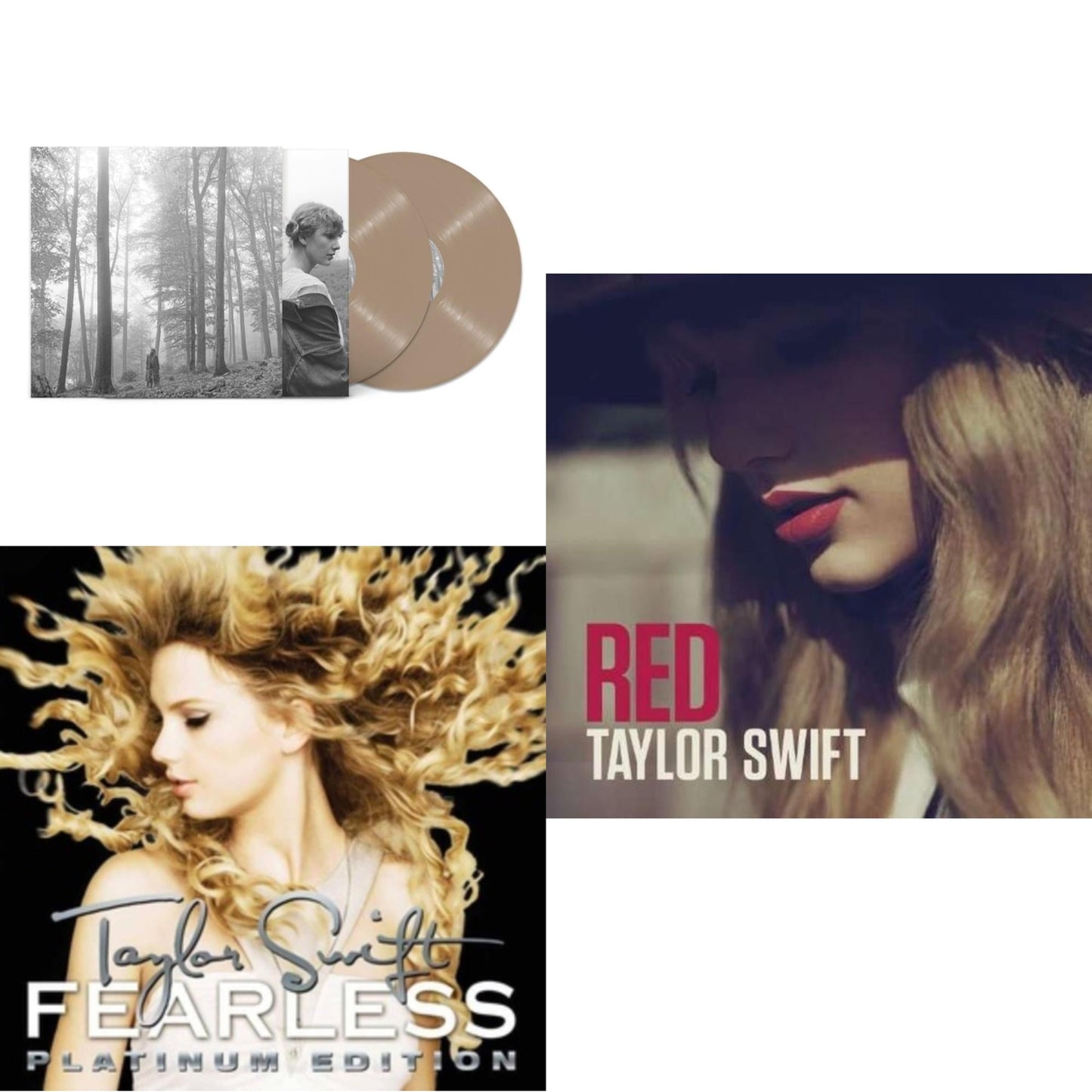Taylor Swift - Folklore (X) (Beige Vinyl/2LP) & Red & Fearless Platinum Edition