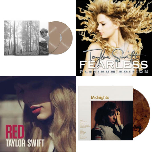 Taylor Swift - Folklore (X) (Beige Vinyl/2LP) & Midnights (X) (Mahogany Color LP Vinyl) & Red & Fearless Platinum Edition