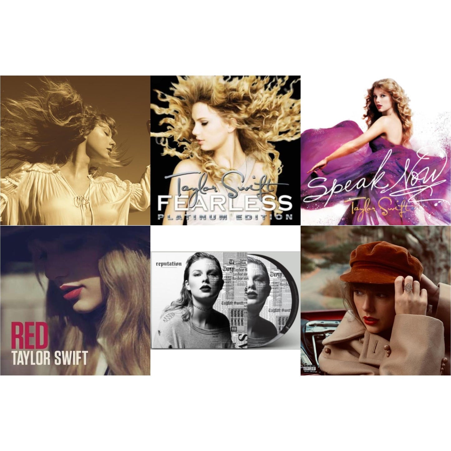 Taylor Swift - Fearless (Taylor's Version) (Gold Vinyl/3LP) & Red (Taylor's Version) (4LP) & Speak Now & Red & Fearless Platinum Edition & Reputation (Picture Disc)