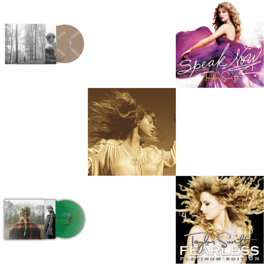 Taylor Swift - Folklore (X) (Beige Vinyl/2LP) & Taylor Swift - Evermore (Translucent Green Vinyl/2LP) & Fearless (Taylor's Version) (Gold Vinyl/3LP) & Speak Now & Fearless Platinum Edition