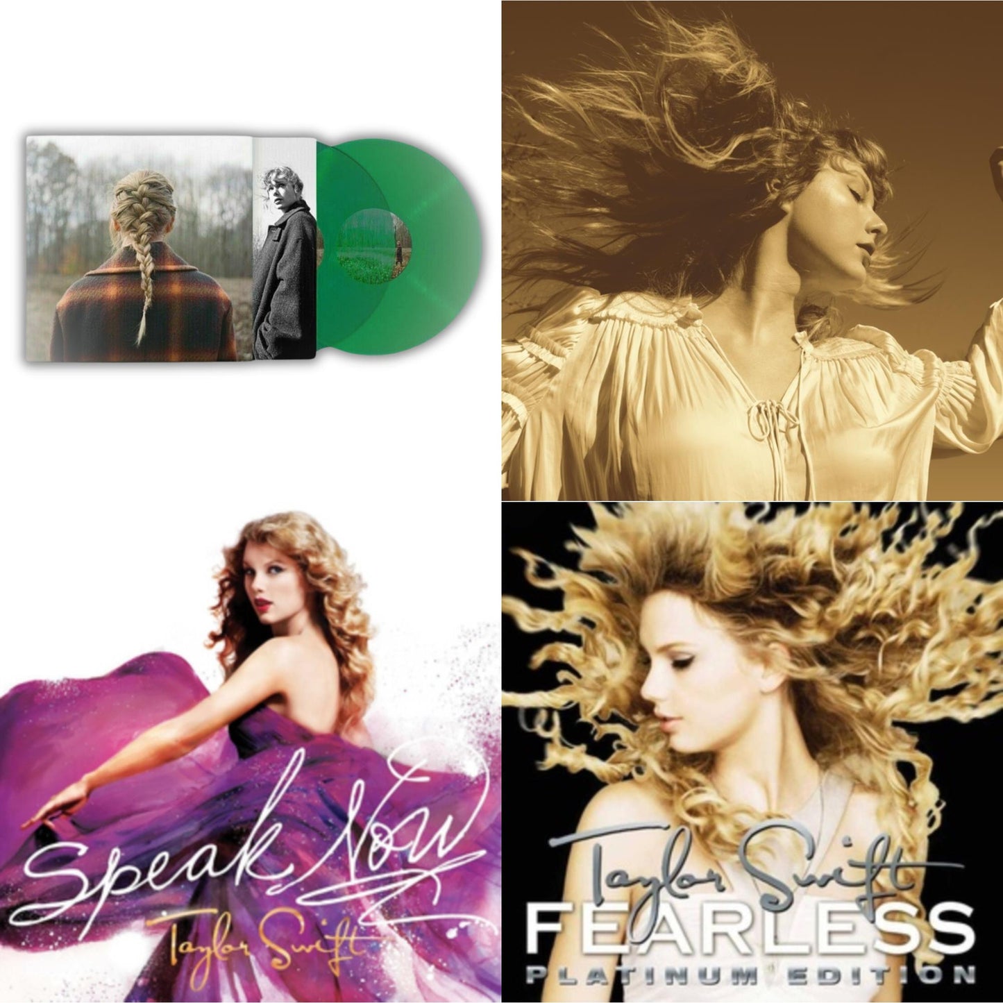 Taylor Swift - Taylor Swift - Evermore (Translucent Green Vinyl/2LP) & Fearless (Taylor's Version) (Gold Vinyl/3LP) & Speak Now & Fearless Platinum Edition