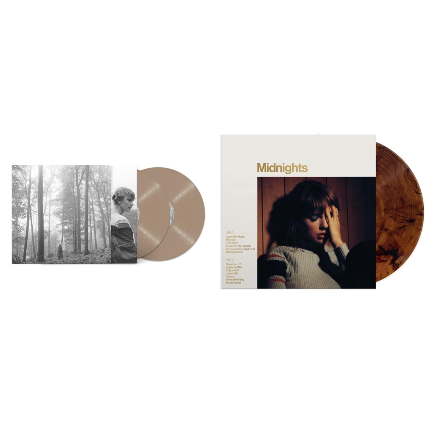Taylor Swift - Folklore (X) (Beige Vinyl/2LP) & Midnights (X) (Mahogany Color LP Vinyl)