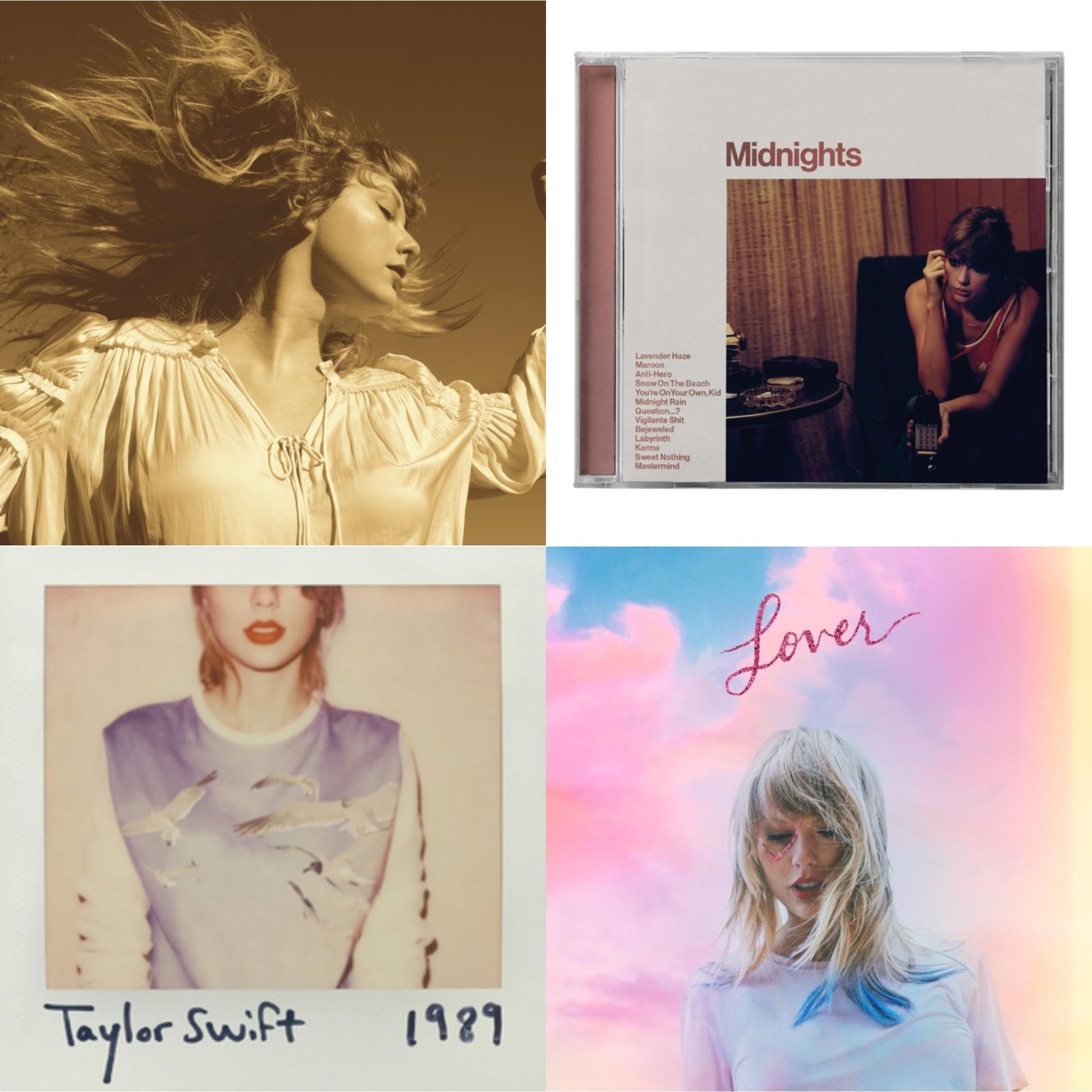 Taylor Swift - Fearless (Taylor's Version) (2CD) & Midnights (X) (Blood Moon CD) & 1989 & Lover (Deluxe) (Version 1)
