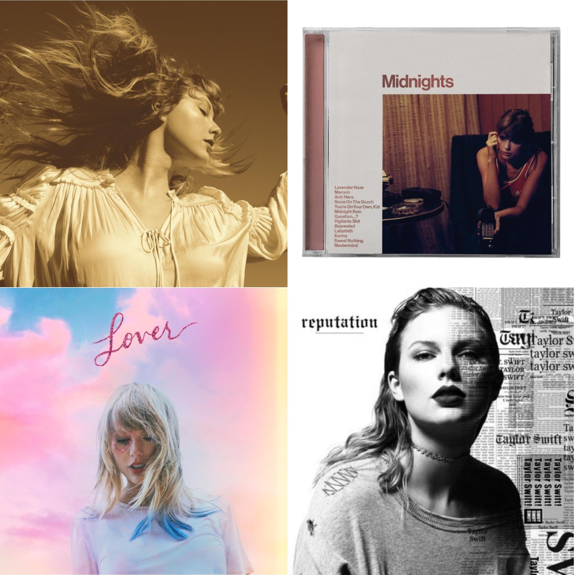 Taylor Swift - Fearless (Taylor's Version) (2CD) & Midnights (X) (Blood Moon CD) & Lover (Deluxe) (Version 4) & Reputation