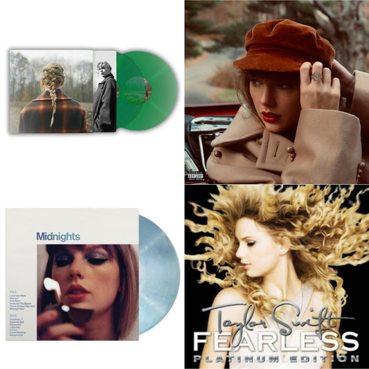Taylor Swift - Taylor Swift - Evermore (Translucent Green Vinyl/2LP) & Red (Taylor's Version) (4LP) & Midnights (X) (Moonstone Blue LP Vinyl) & Fearless Platinum Edition