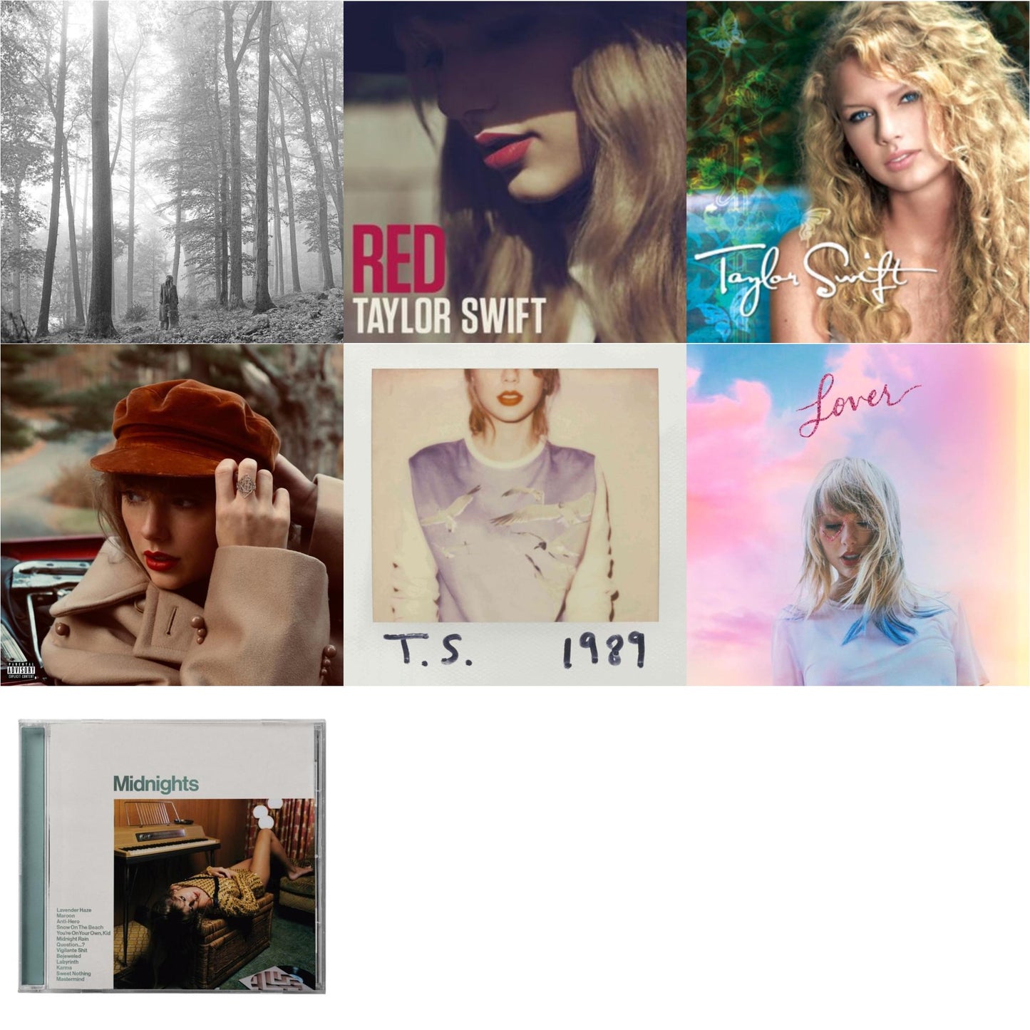 Taylor Swift - Folklore (Edited) & Red (Taylor's Version) (Edited) (2CD) & Midnights (X) (Jade Green CD) & Taylor Swift & Red & Lover (Deluxe) (Version 2) & 1989
