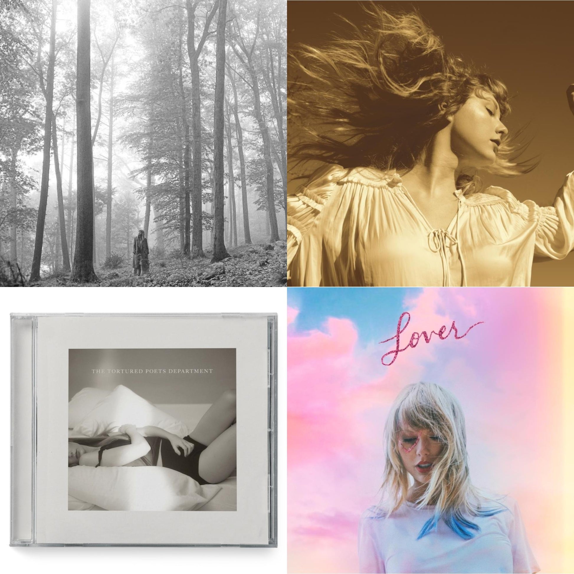 Taylor Swift - Folklore (Edited) & Fearless (Taylor's Version) (2CD) & Tortured Poets Department (X) (Manuscript- Bonus Track) & Lover (Deluxe) (Version 4)