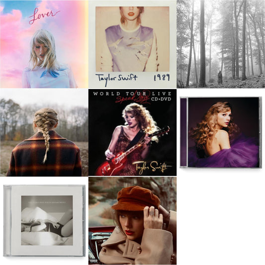 Taylor Swift - Folklore (Edited) & Evermore (X) & Red (Taylor's Version) (Edited) (2CD) & Speak Now (Taylor's Version) (2CD) & Tortured Poets Department (X) (Manuscript- Bonus Track) & Speak Now World Tour Live (CD/DVD) & 1989 & Lover (Deluxe)