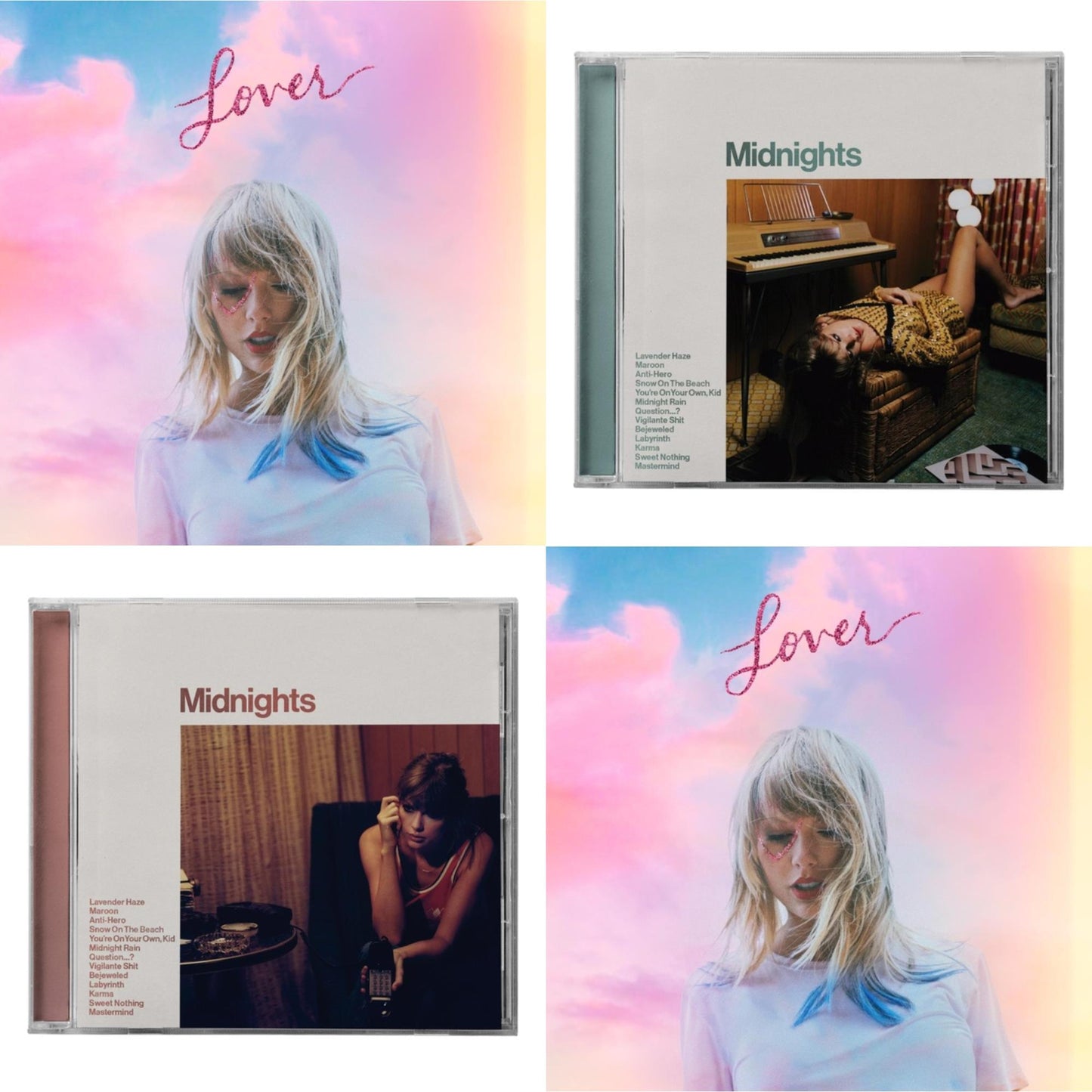 Taylor Swift - Midnights (X) (Jade Green CD) & Midnights (X) (Blood Moon CD) & Lover (Deluxe) (Version 1) & Lover (Deluxe) (Version 2)