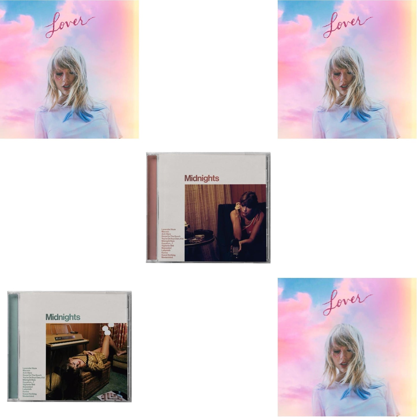 Taylor Swift - Midnights (X) (Jade Green CD) & Midnights (X) (Blood Moon CD) & Lover (Deluxe) (Version 1) & Lover (Deluxe) (Version 2) & Lover