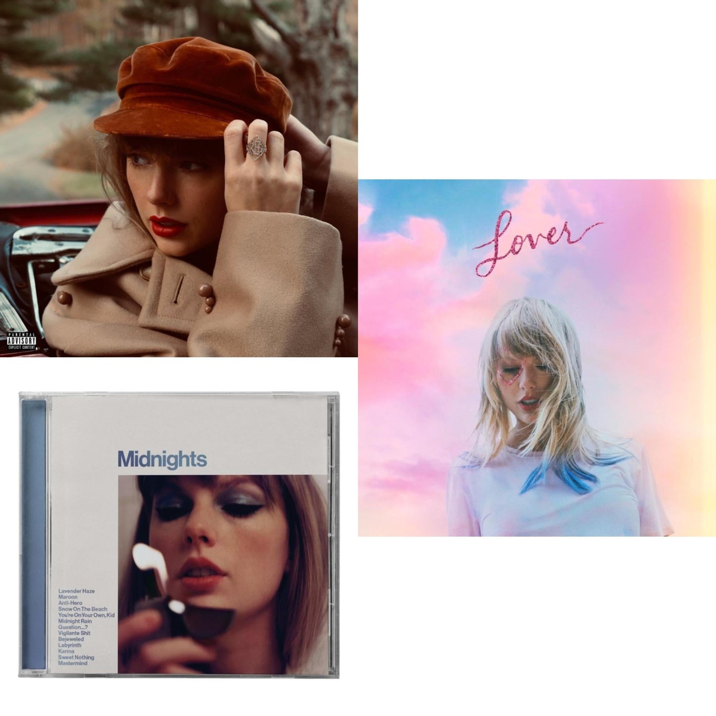 Taylor Swift - Red (Taylor's Version) (Edited) (2CD) & Midnights (X) (Moonstone Blue CD) & Lover (Deluxe) (Version 2)