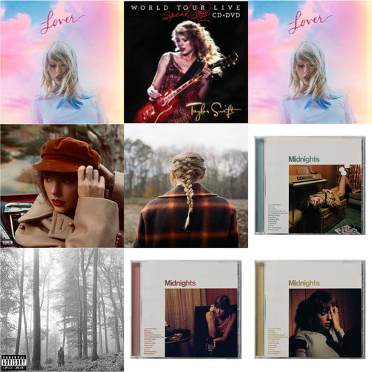 Taylor Swift - Folklore (X) & Evermore (X) & Red (Taylor's Version) (X) (2CD) & Midnights (X) (Jade Green CD) & Midnights (X) (Blood Moon CD) & Midnights (X) (Mahogany CD) & Speak Now World Tour Live (CD/DVD) & Lover (Deluxe) (Version 2) & Lover