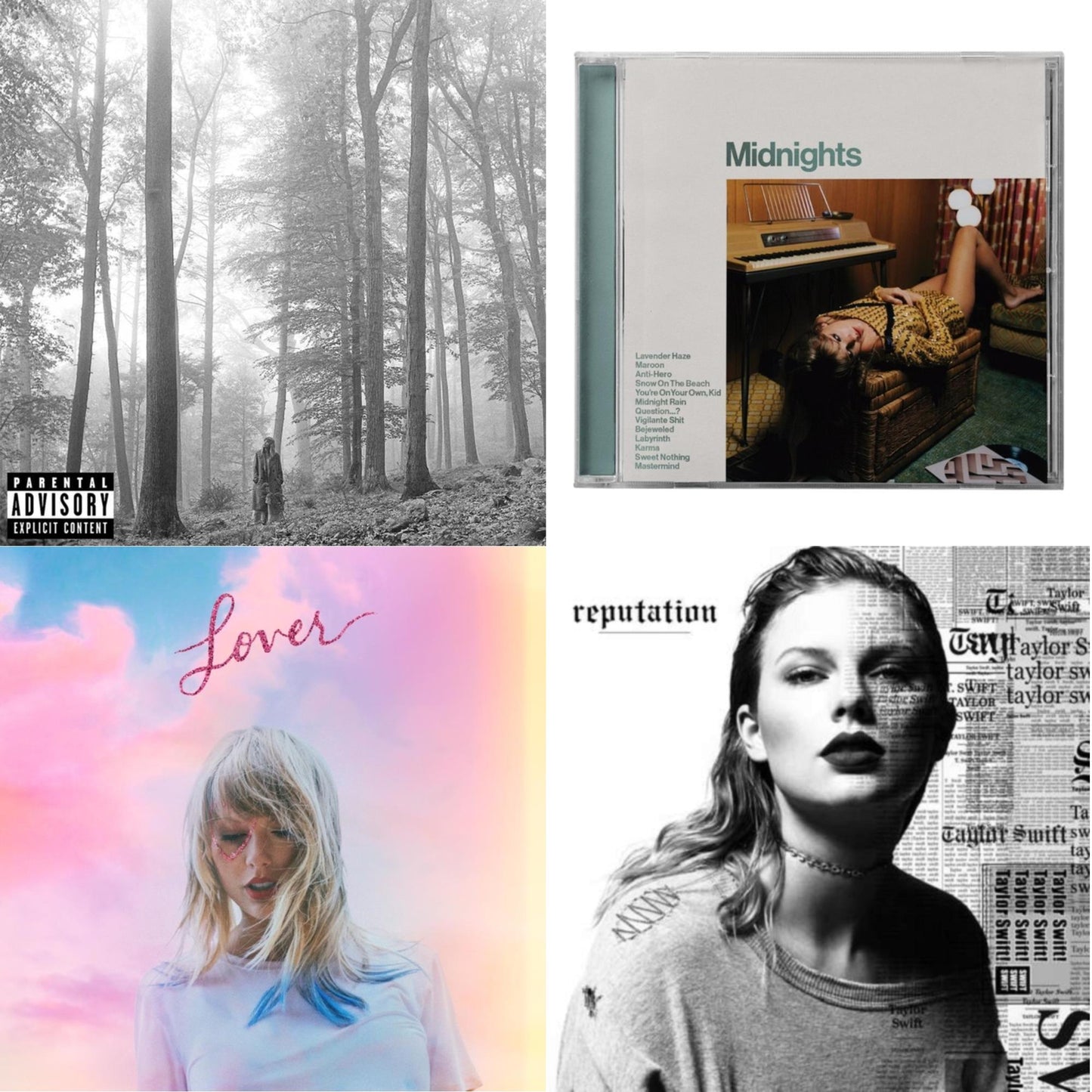 Taylor Swift - Folklore (X) & Midnights (X) (Jade Green CD) & Lover (Deluxe) (Version 1) & Reputation