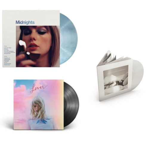 Taylor Swift - Midnights (X) (Moonstone Blue LP Vinyl) & Lover (2LP) & Tortured Poets Department (X) (Ghosted White Vinyl/2LP/Manuscript- Bonus Track)