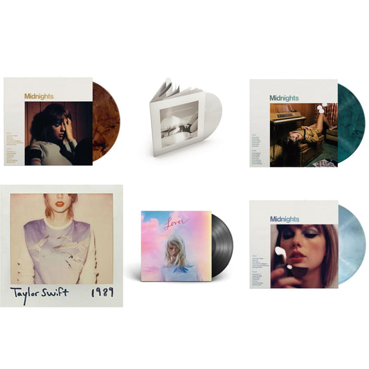 Taylor Swift - Midnights (X) (Moonstone Blue LP Vinyl) & Midnights (X) (Jade Green LP Vinyl) & Midnights (X) (Mahogany Color LP Vinyl) & Lover (2LP) & Tortured Poets Department (X) (Ghosted White Vinyl/2LP/Manuscript- Bonus Track) & 1989