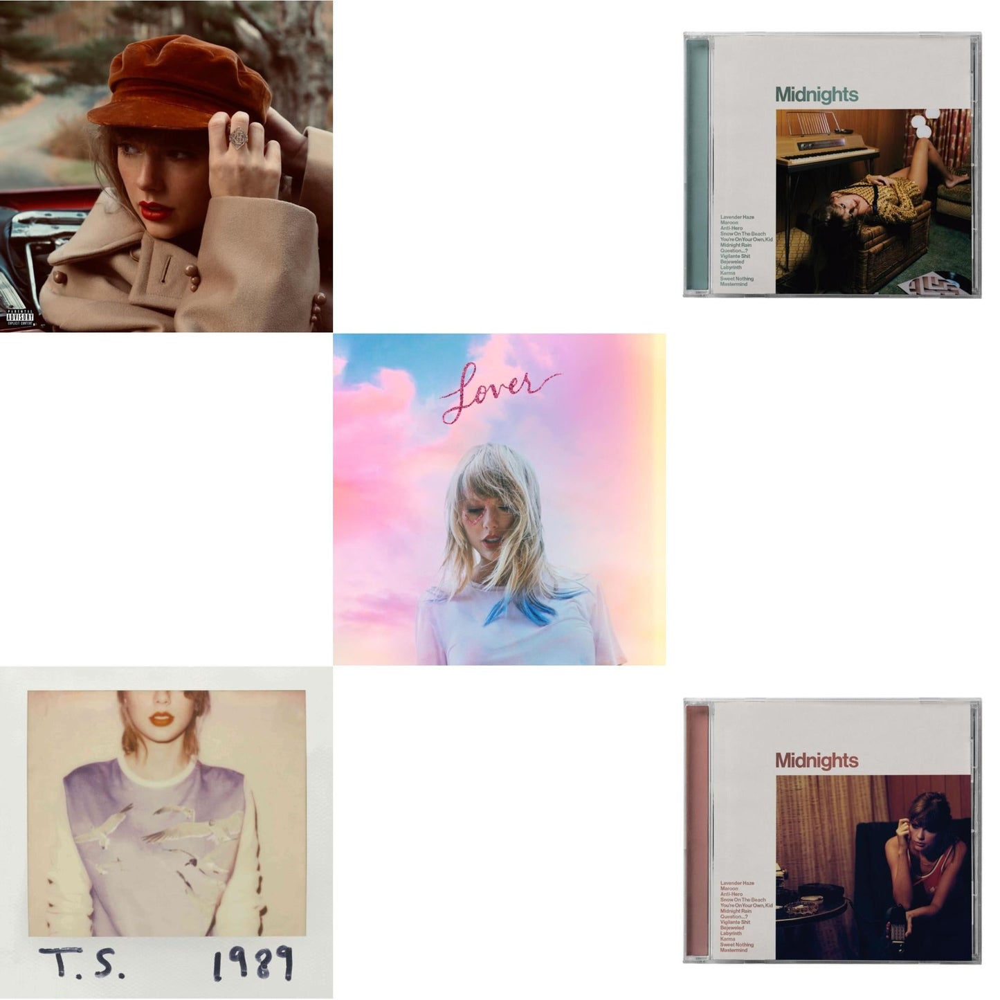 Taylor Swift - Red (Taylor's Version) (Edited) (2CD) & Midnights (X) (Jade Green CD) & Midnights (X) (Blood Moon CD) & Lover (Deluxe) (Version 2) & 1989