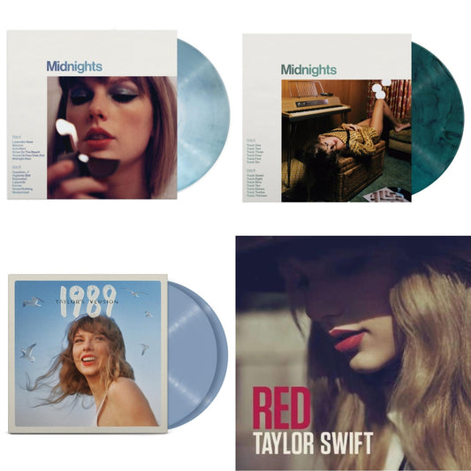Taylor Swift - Midnights (X) (Moonstone Blue LP Vinyl) & Midnights (X) (Jade Green LP Vinyl) & 1989 (Taylor's Version) (2LP/Crystal Skies Blue Vinyl) & Red