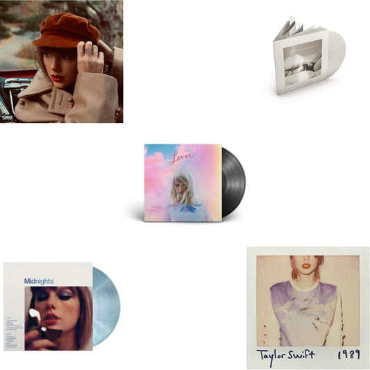 Taylor Swift - Red (Taylor's Version) (4LP) & Midnights (X) (Moonstone Blue LP Vinyl) & Lover (2LP) & Tortured Poets Department (X) (Ghosted White Vinyl/2LP/Manuscript- Bonus Track) & 1989