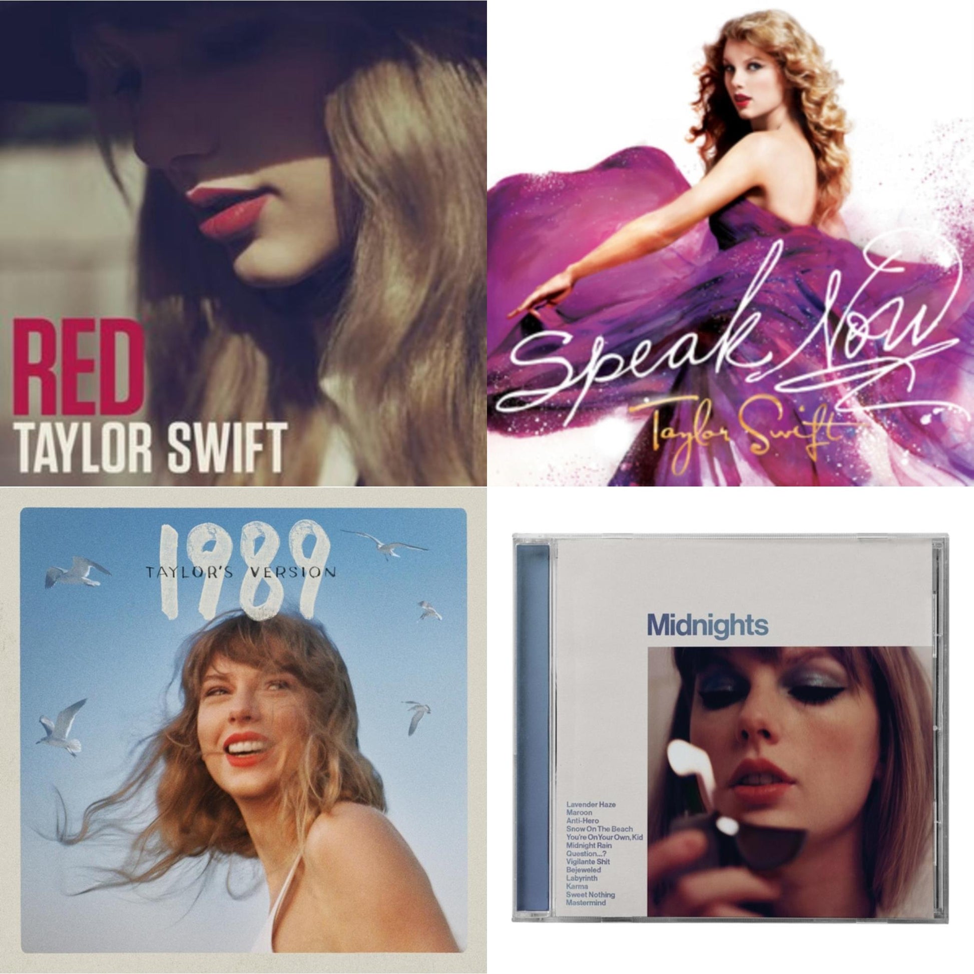 Taylor Swift - Midnights (X) (Moonstone Blue CD) & 1989 (Taylor's Version) & Speak Now & Red