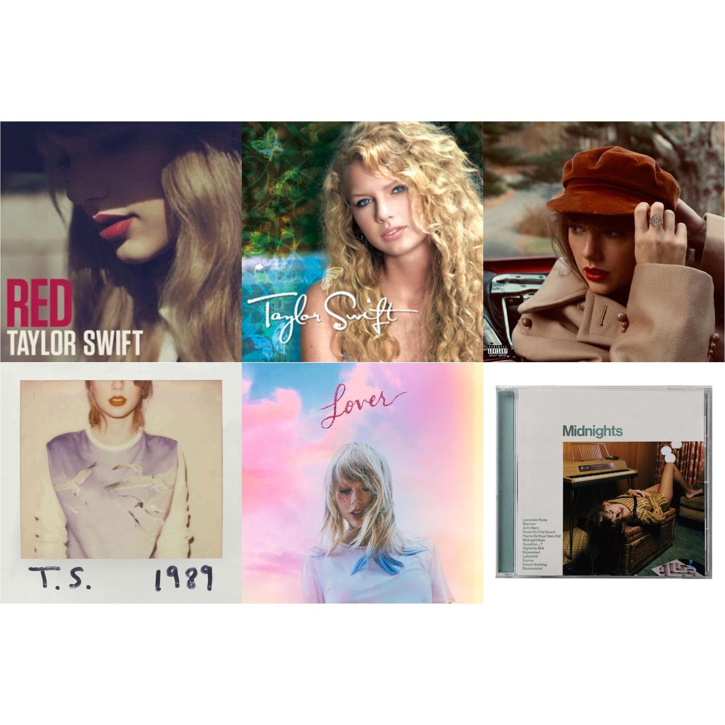 Taylor Swift - Red (Taylor's Version) (Edited) (2CD) & Midnights (X) (Jade Green CD) & Taylor Swift & Red & Lover (Deluxe) (Version 2) & 1989