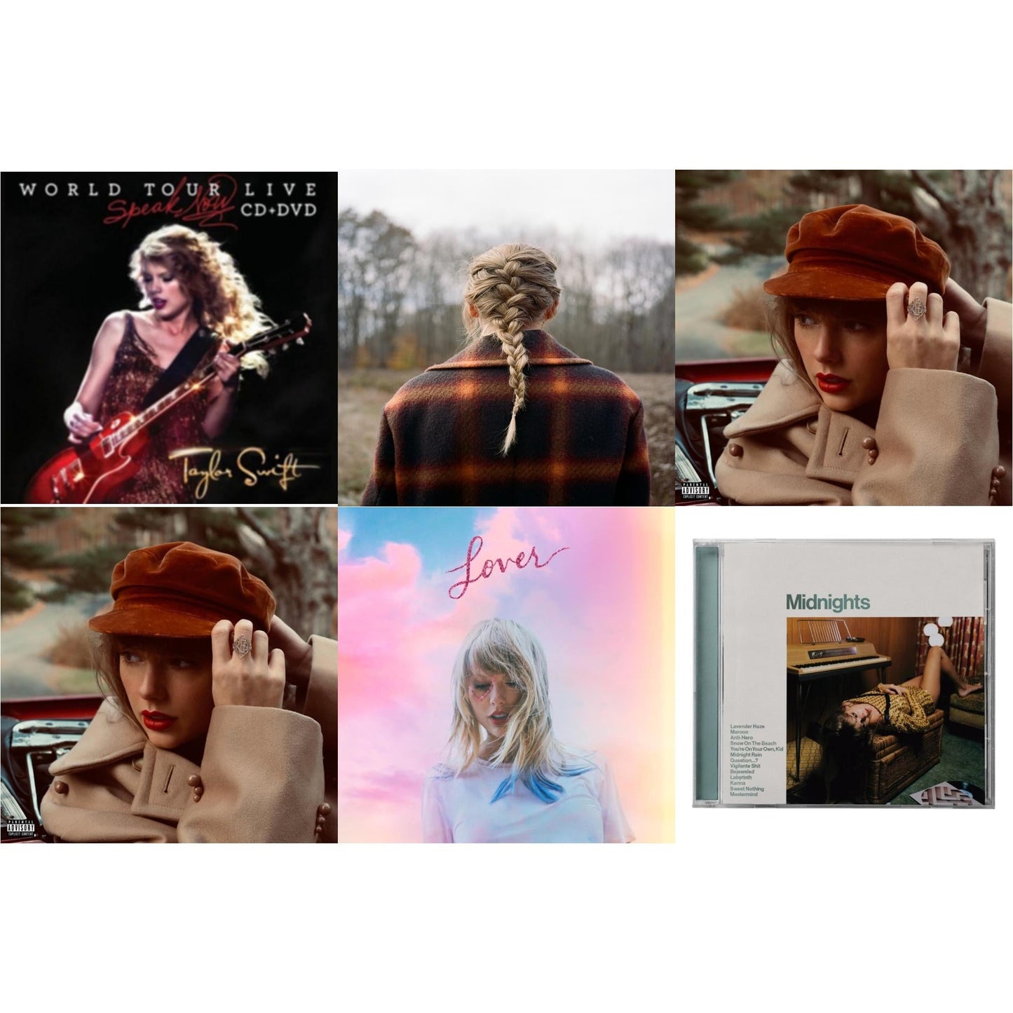 Taylor Swift - Evermore (X) & Red (Taylor's Version) (X) (2CD) & Red (Taylor's Version) (Edited) (2CD) & Midnights (X) (Jade Green CD) & Speak Now World Tour Live (CD/DVD) & Lover (Deluxe) (Version 4)