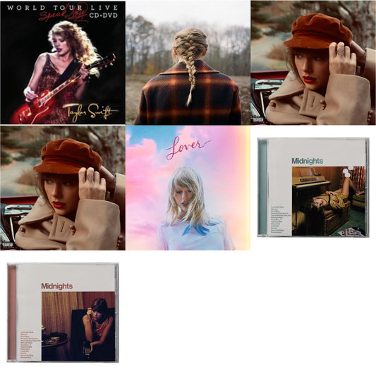Taylor Swift - Evermore (X) & Red (Taylor's Version) (X) (2CD) & Red (Taylor's Version) (Edited) (2CD) & Midnights (X) (Jade Green CD) & Midnights (X) (Blood Moon CD) & Speak Now World Tour Live (CD/DVD) & Lover (Deluxe) (Version 4)