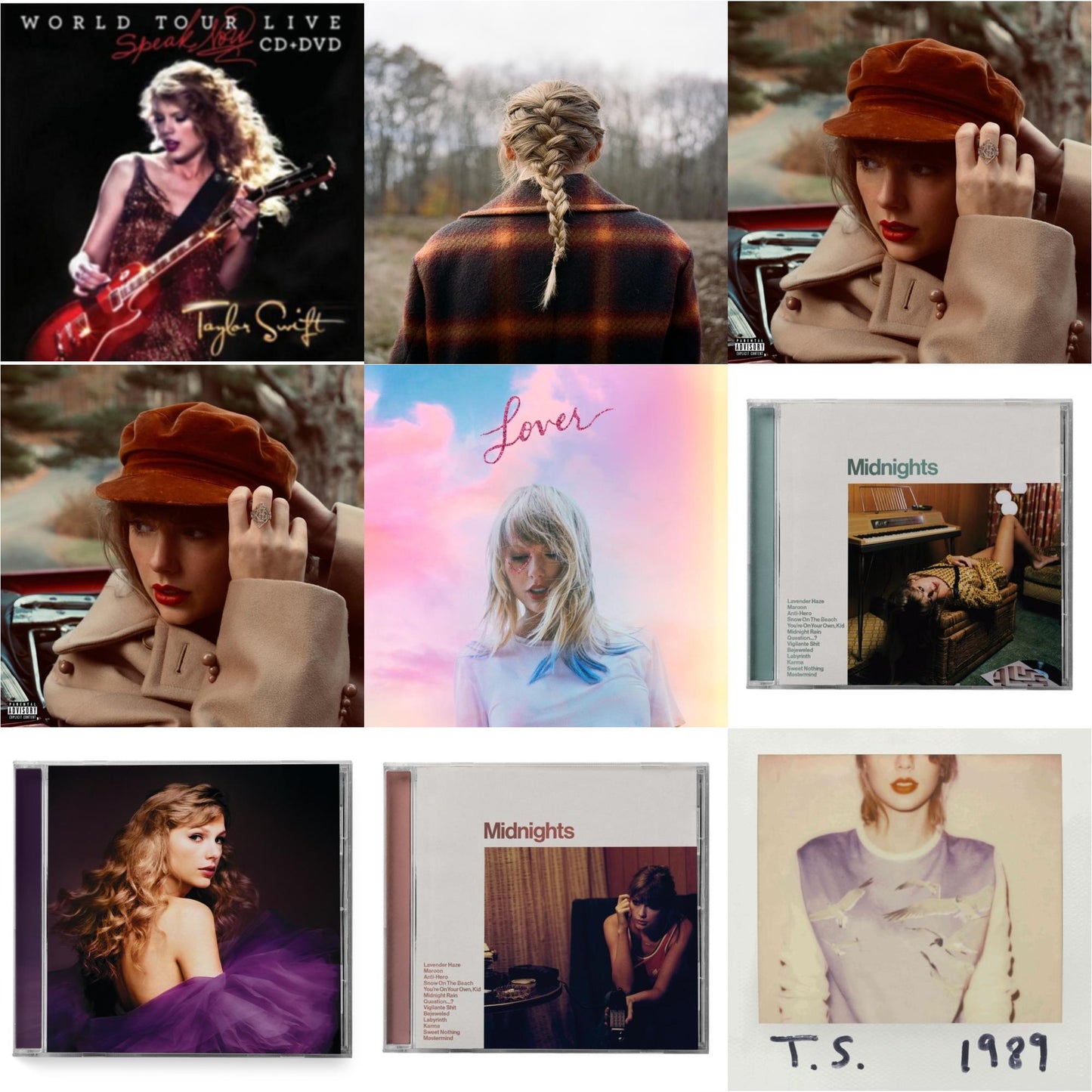 Taylor Swift - Evermore (X) & Red (Taylor's Version) (X) (2CD) & Red (Taylor's Version) (Edited) (2CD) & Midnights (X) (Jade Green CD) & Midnights (X) (Blood Moon CD) & Speak Now (Taylor's Version) (2CD) & Speak Now World Tour Live (CD/DVD) & Lover